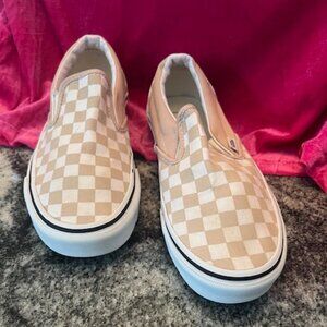 Classic Vans slip-ons checkerboard pattern soft blush canvas Mens 7- Womens 8.5